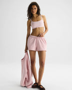 Varsity Applique Washed Sweat Shorts - Soft Pink