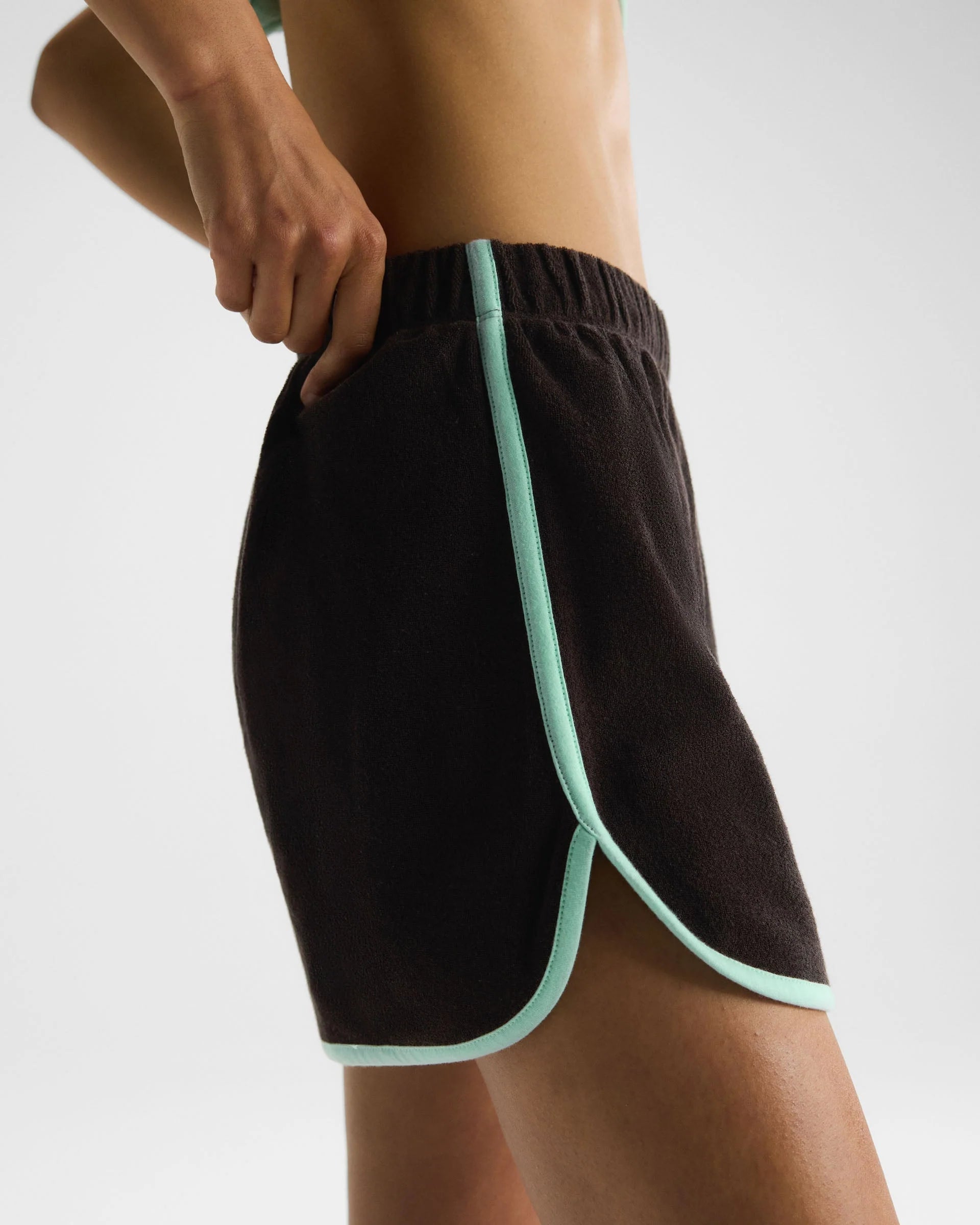 Terry Towelling Piping Shorts - Coffee Bean