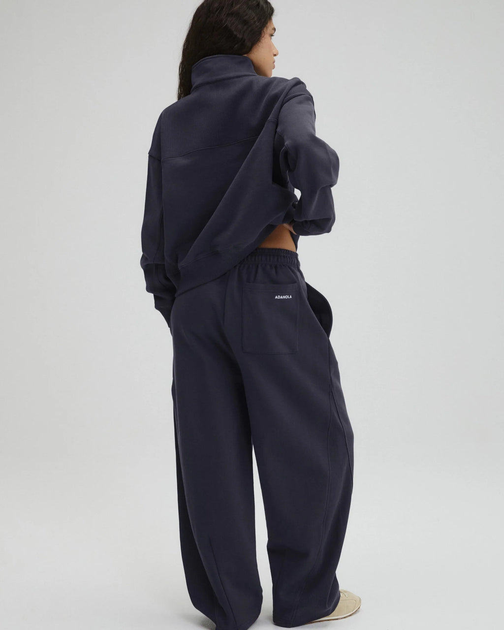 Ribbed Panel Barrel Leg Sweatpants - Midnight Blue