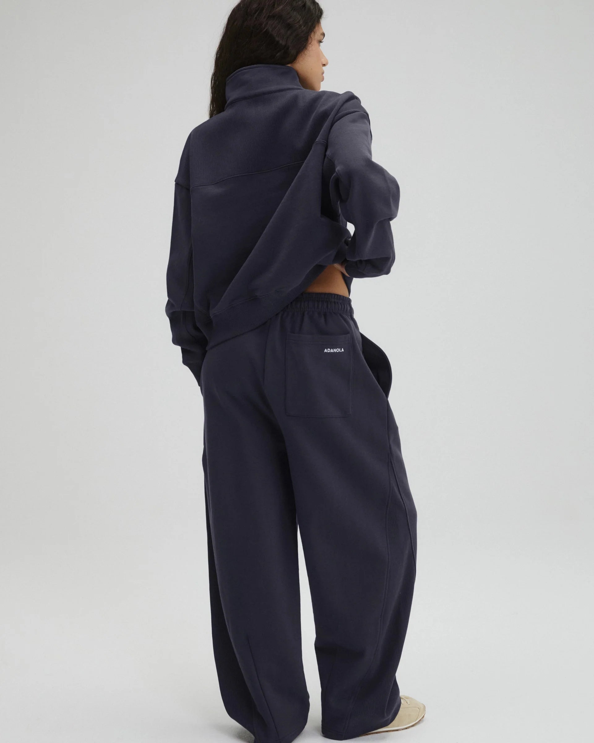 Ribbed Panel Barrel Leg Sweatpants - Midnight Blue