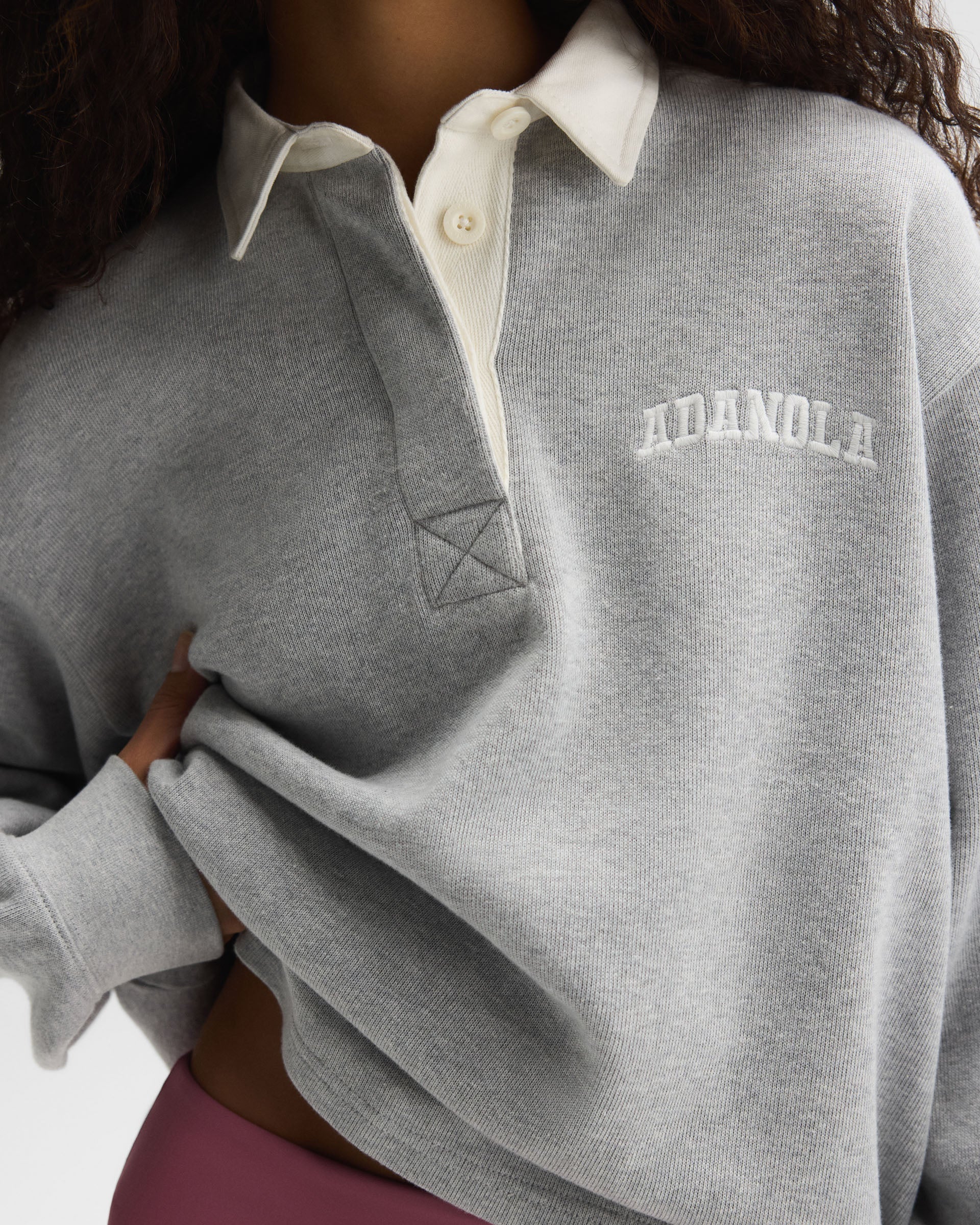 Varsity Oversized Rugby Top - Light Grey Melange/Marshmallow White