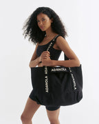 Branded Strap Tote Bag - Black/Cream
