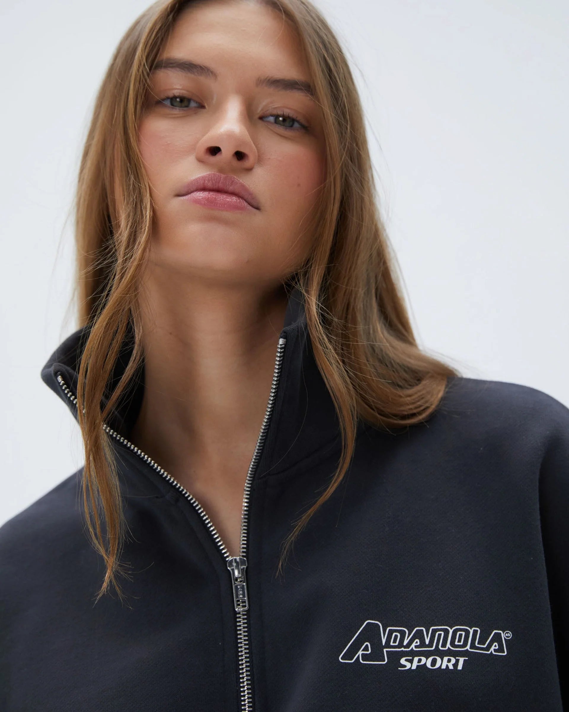 "A" Oversized Funnel Neck Zip Sweatshirt - Graphite Grey