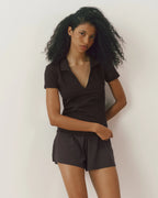 Collared Short Sleeve Top - Coffee Bean