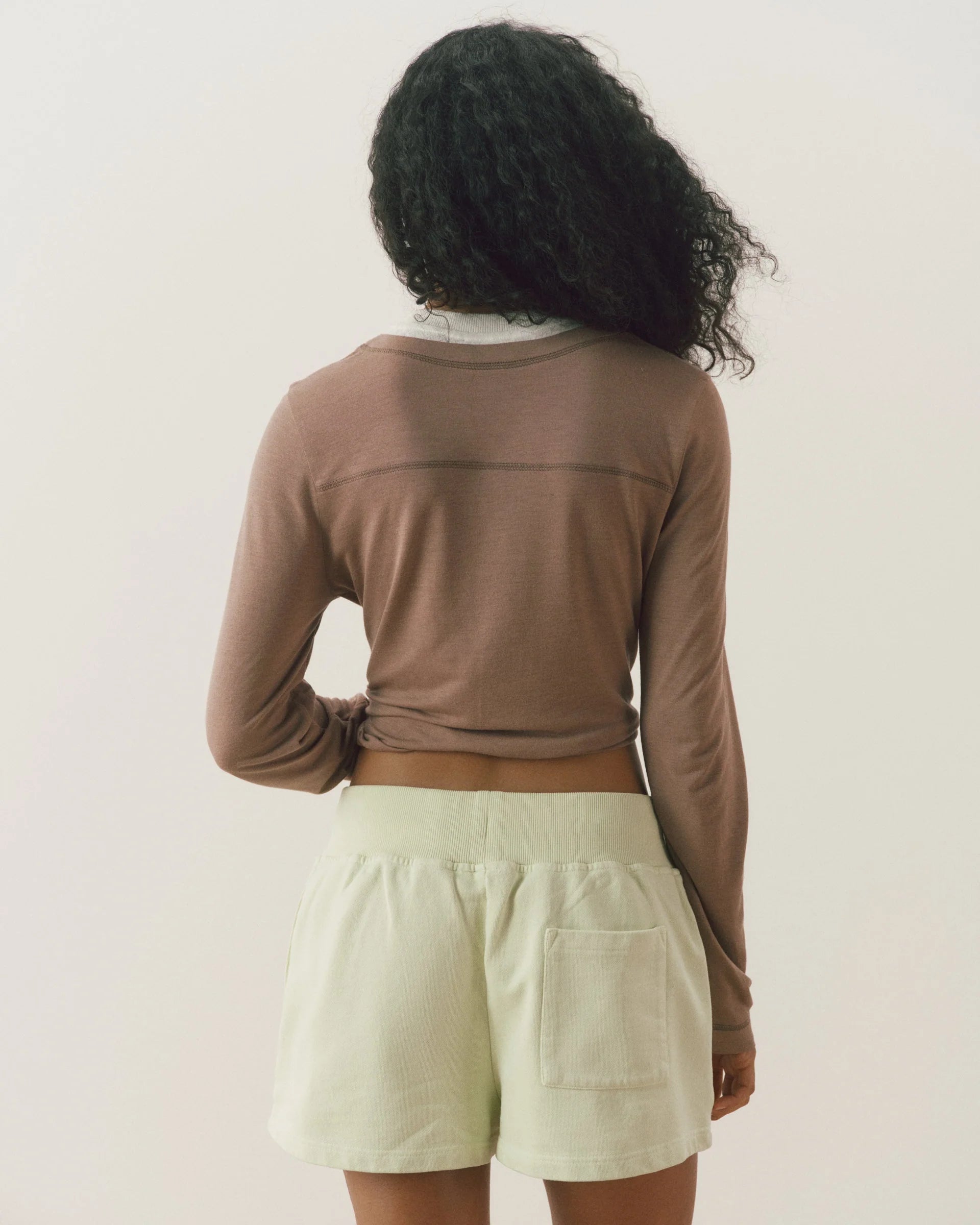V-Neck Double Layered Top - Dusty Brown/White