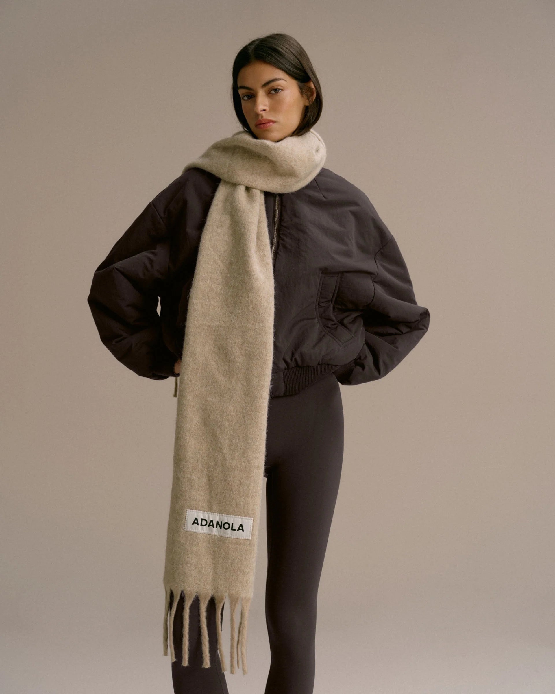 Wool Blend Brushed Scarf - Stone