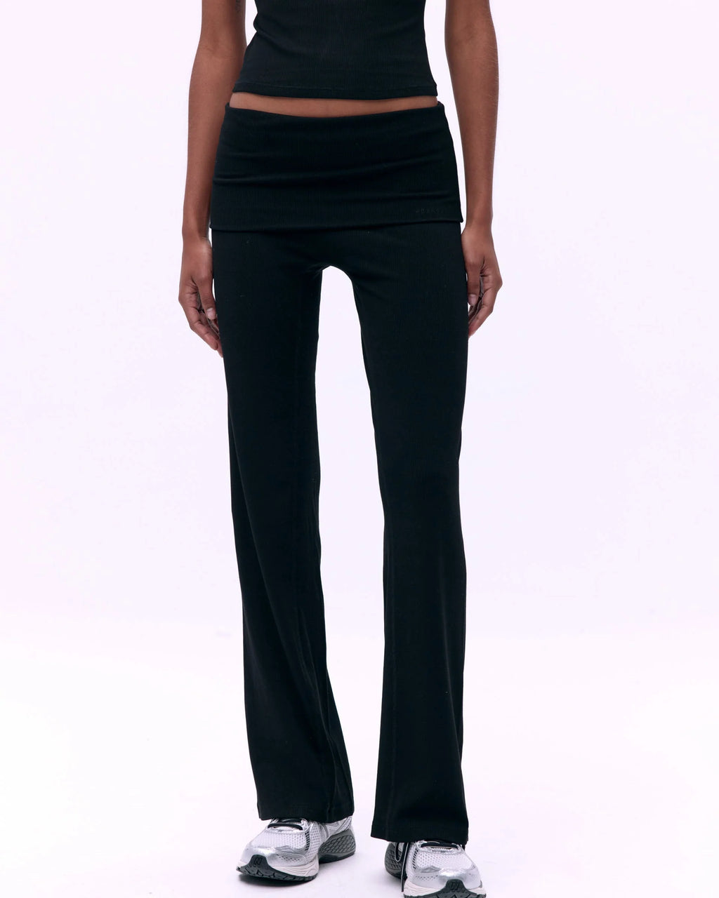 Rib Fold Over Pants - Black