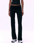 Rib Fold Over Pants - Black