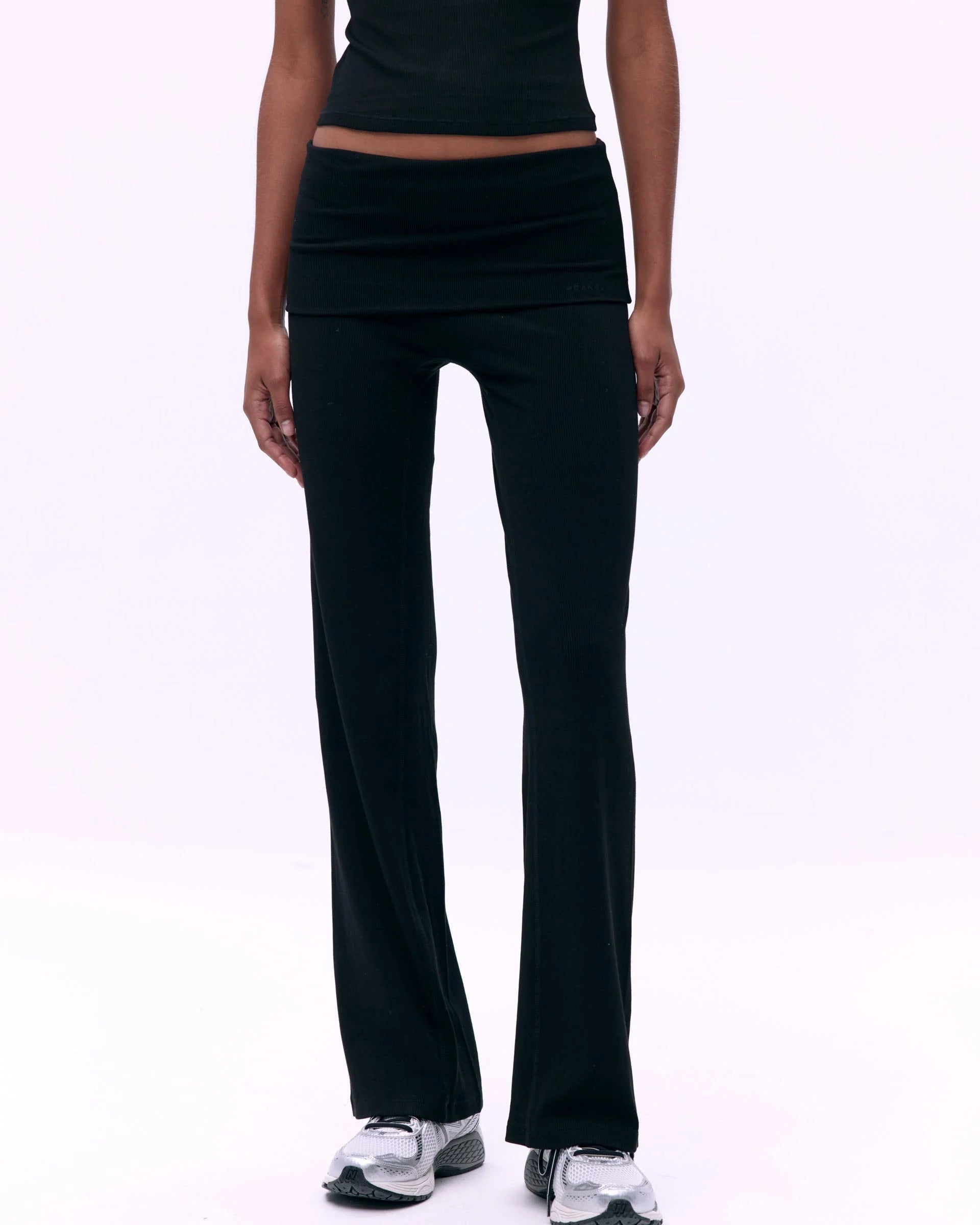 Rib Fold Over Pants - Black