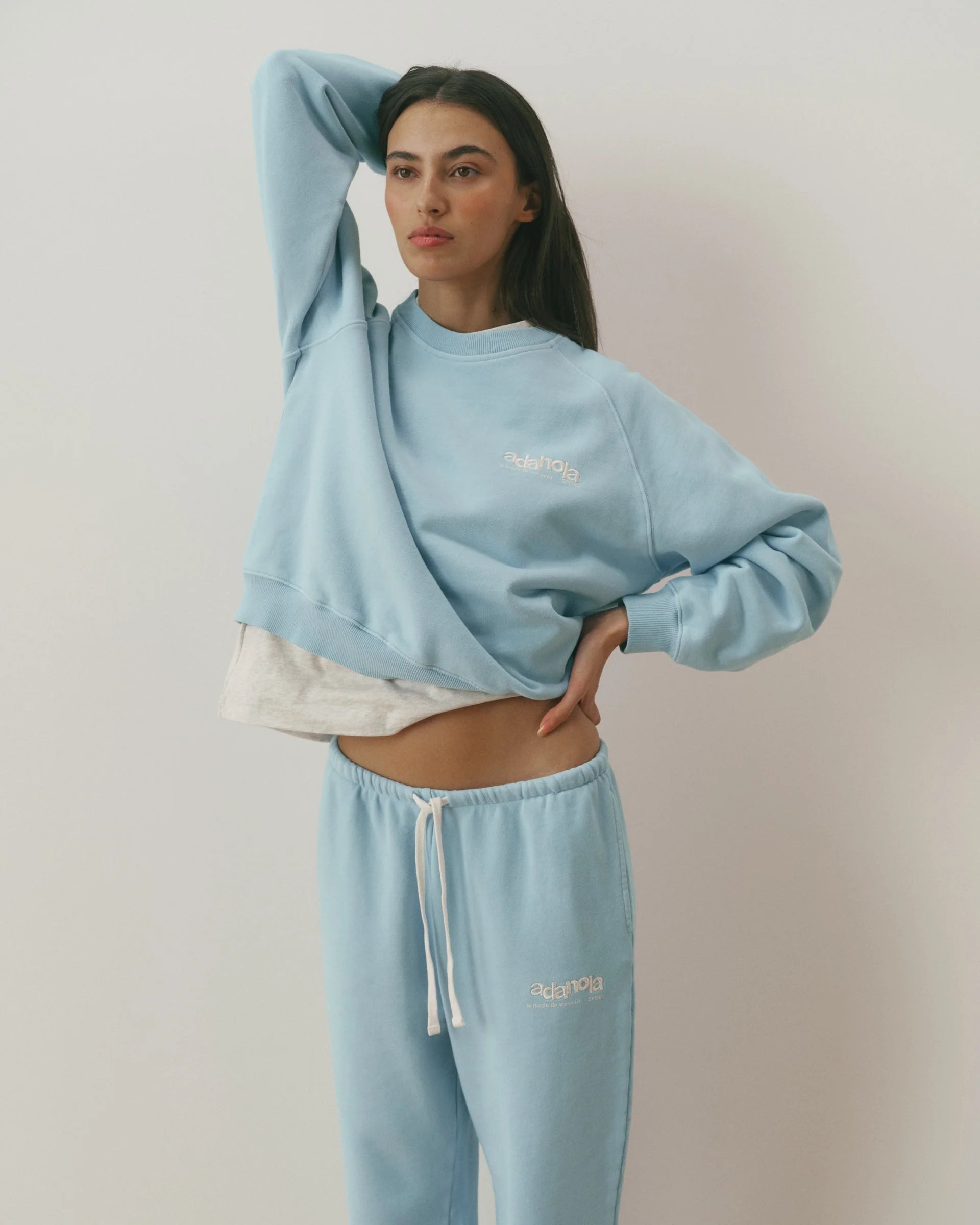Le Mode De Vie Washed Straight Leg Sweatpants - Breeze Blue/Marshmallow White