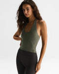 Soft Modal Halter Neck Tank Top - Olive Green