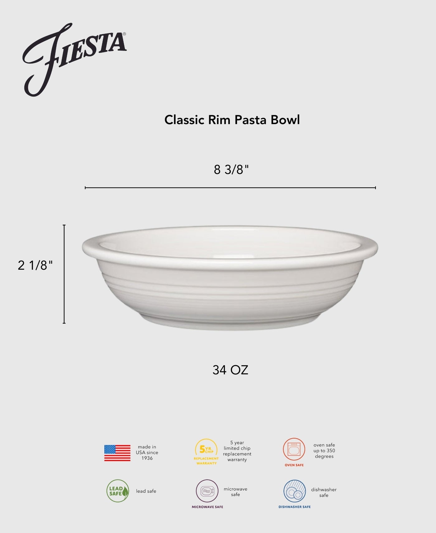 Lavender Classic Rim 8 3/8 Inch Pasta Bowl 34 OZ