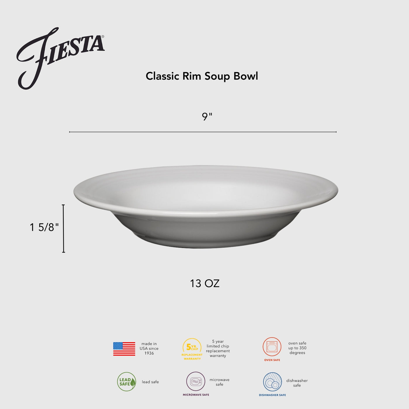 Lavender Classic Rim 9 Inch Soup Bowl 13 OZ