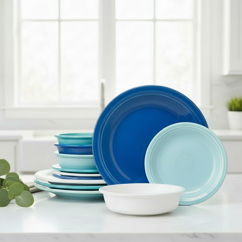 Mixed Coastal Blues Classic Rim 12-Piece Dinnerware Set, Service for 4