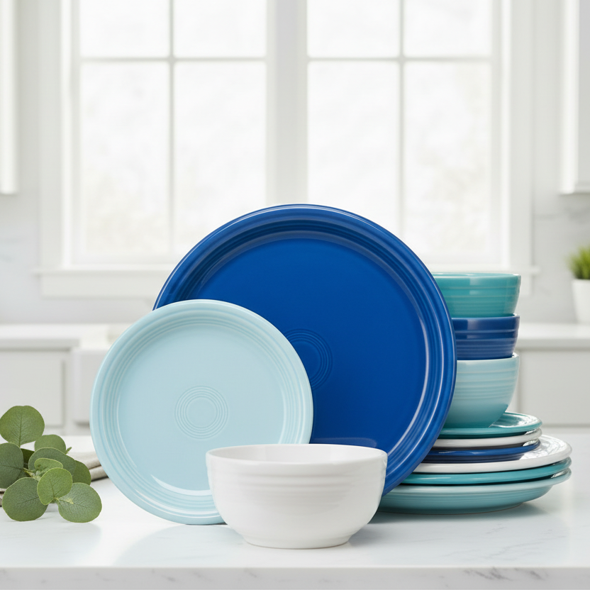Mixed Coastal Blues Bistro Coupe 12-Piece Dinnerware Set, Service for 4