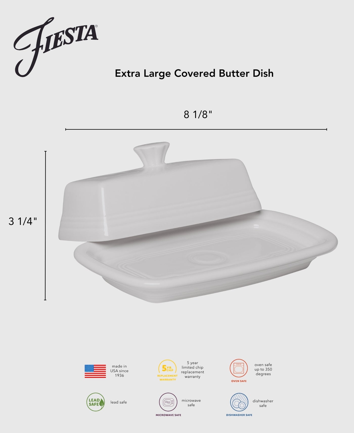 Lavender Extra Large Covered Butter Dish 8 1/8 Inch x 5 1/8 Inch