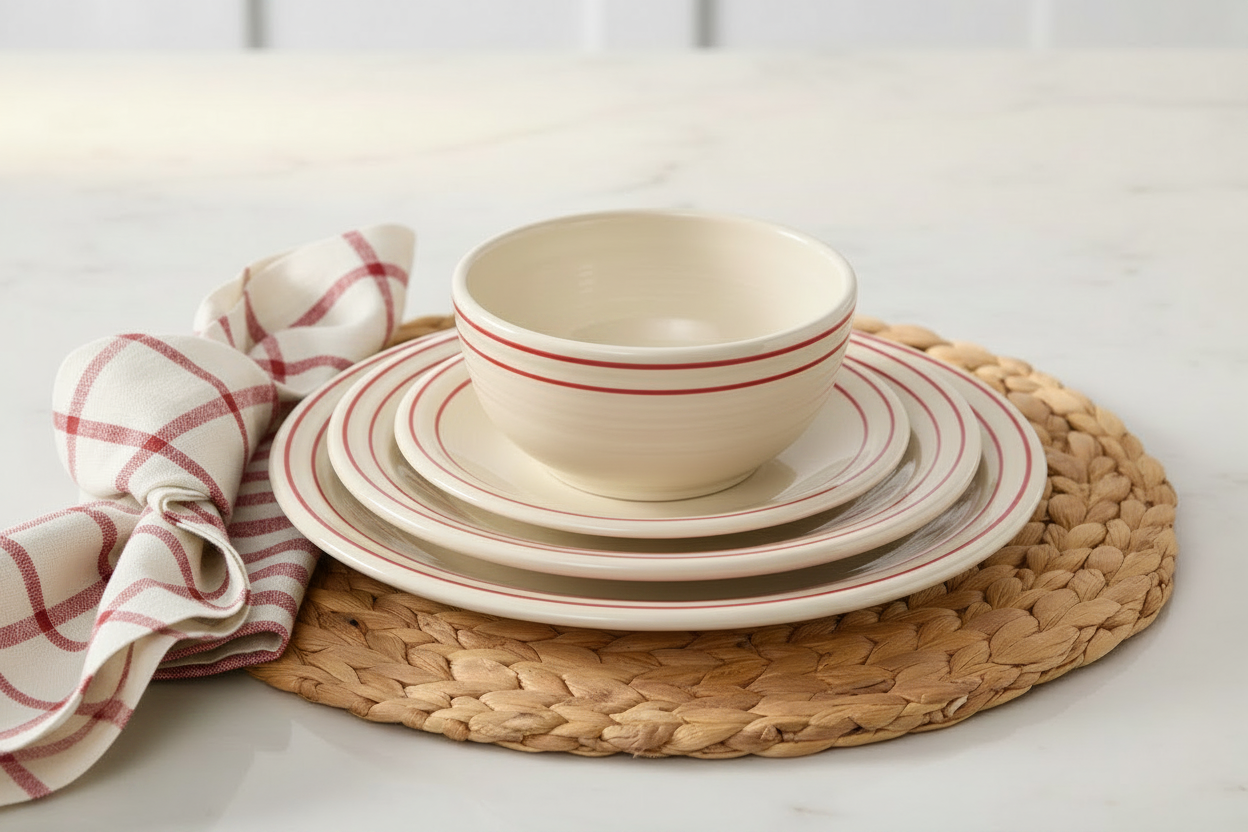 Americana Scarlet Band Set of 4 Classic Rim 7 1/4-Inch Salad Plates