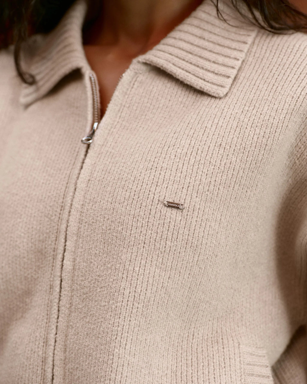 Knit Collared Bomber Jacket - Almond