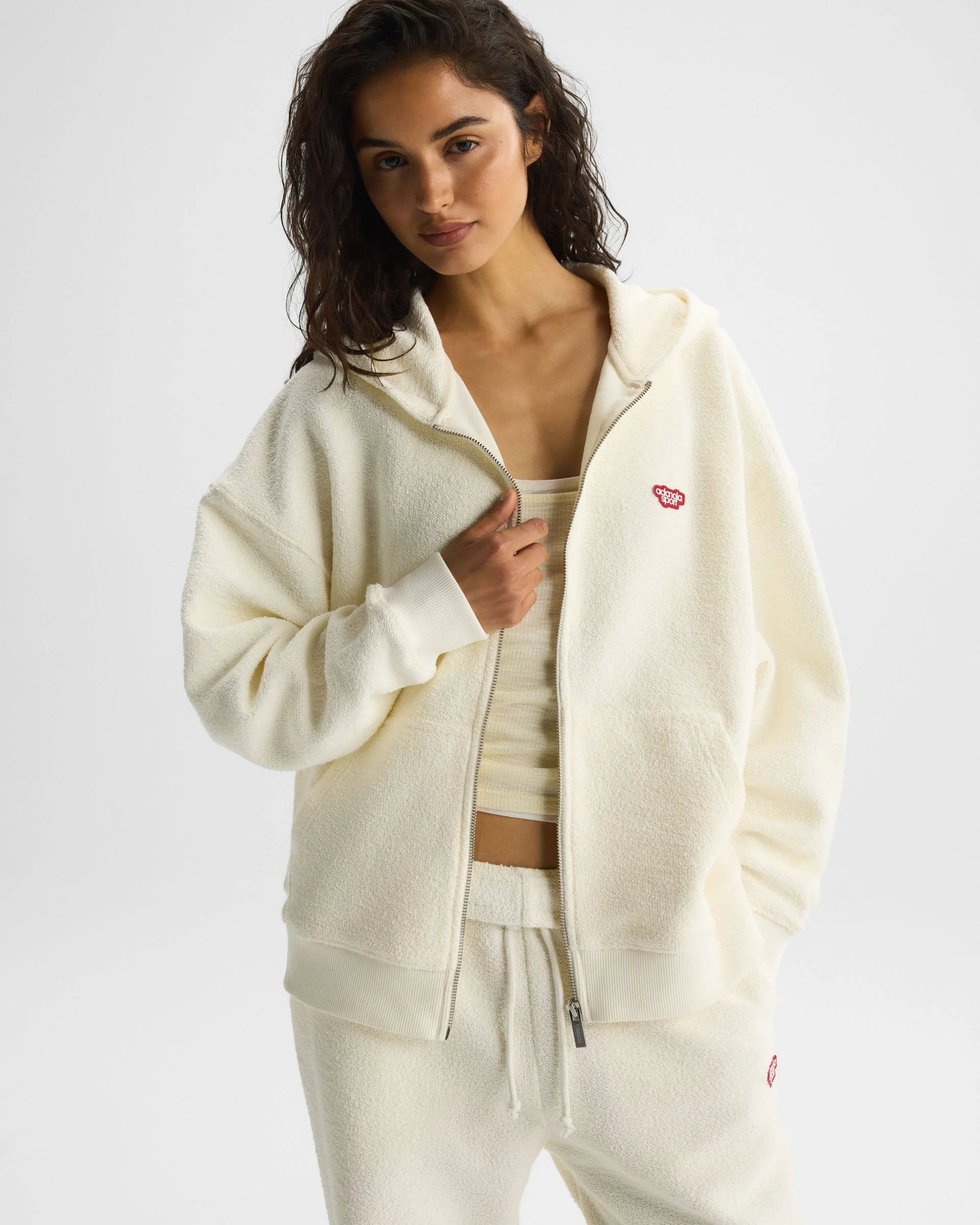 AS Reverse Loopback Zip Through Hoodie - Marshmallow White