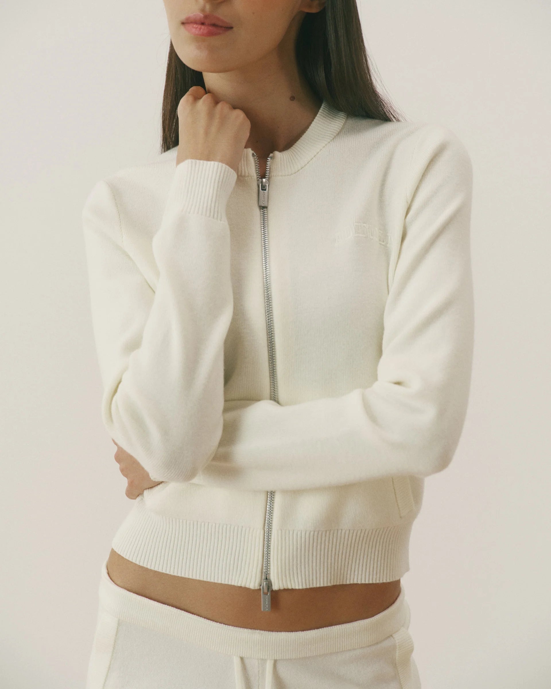 Varsity Knit Zip Through Cardigan - Marshmallow White