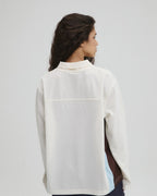 Collared Mesh Long Sleeve Jersey Top - Marshmallow White