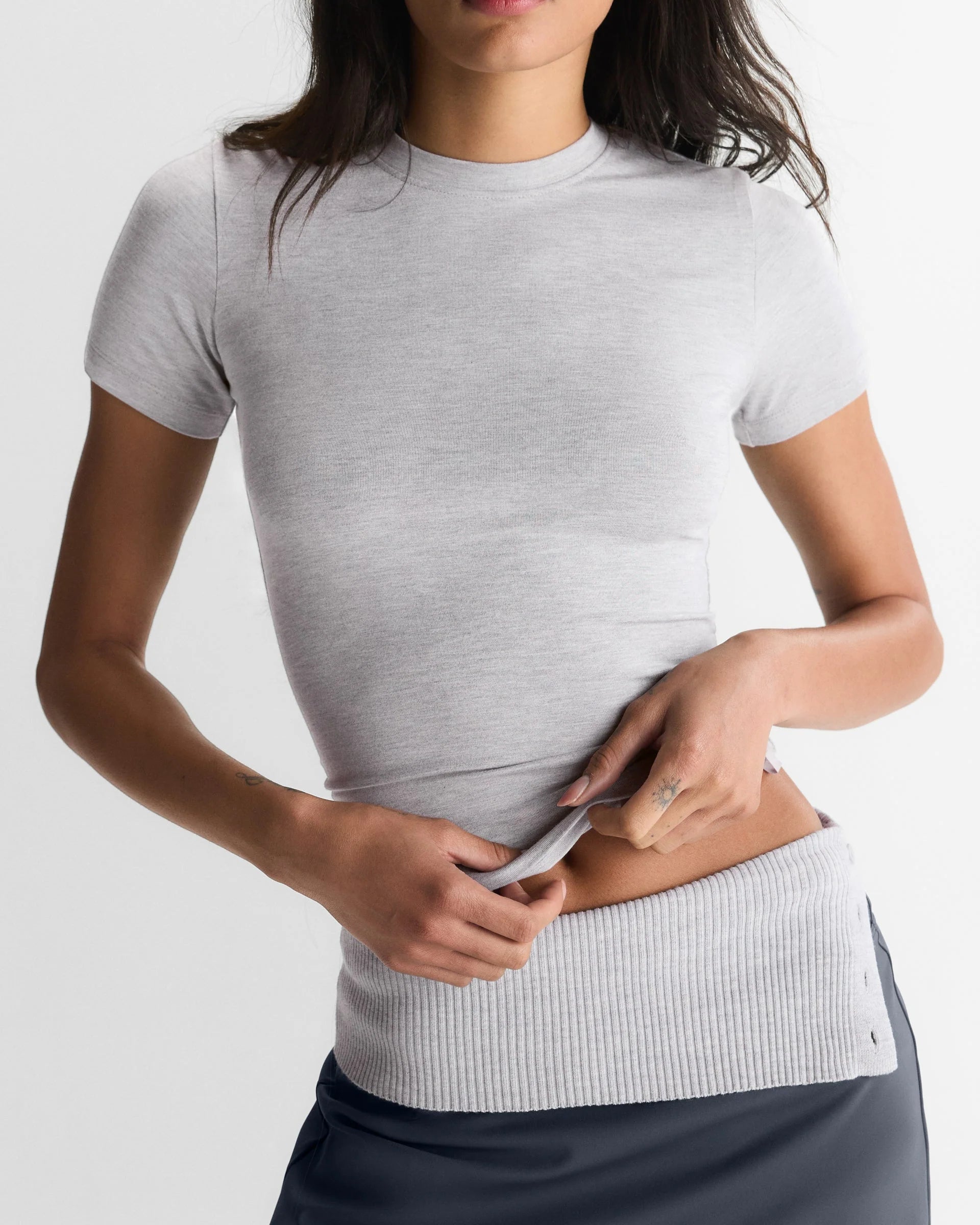 Soft Modal Short Sleeve Top - Light Grey Melange