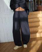 Ribbed Panel Barrel Leg Sweatpants - Midnight Blue