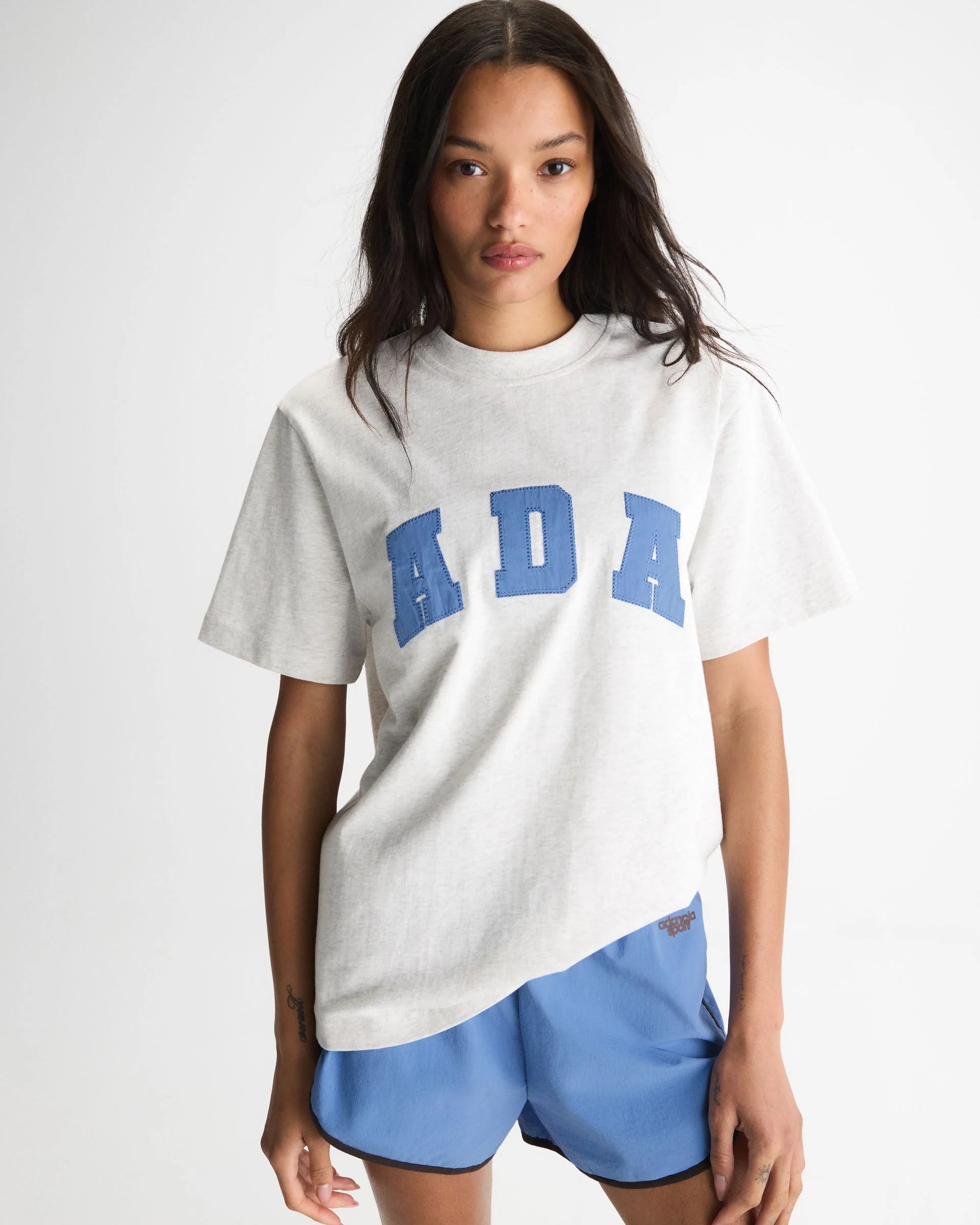 ADA Short Sleeve Oversized T-shirt - Light Grey Melange/Blossom Blue
