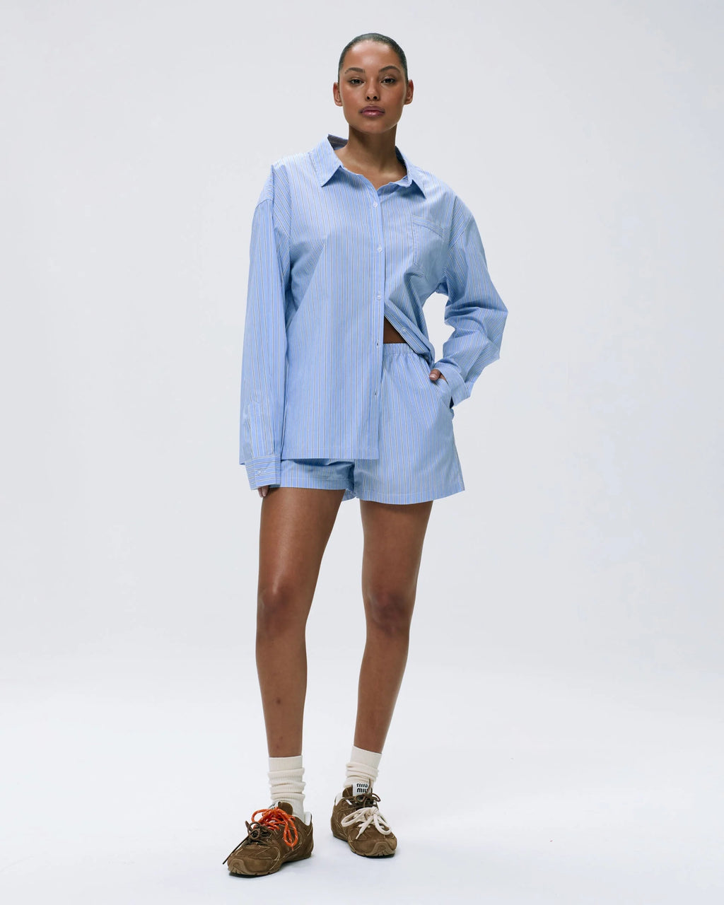 Cotton Stripe Boxer Shorts - Blue/White