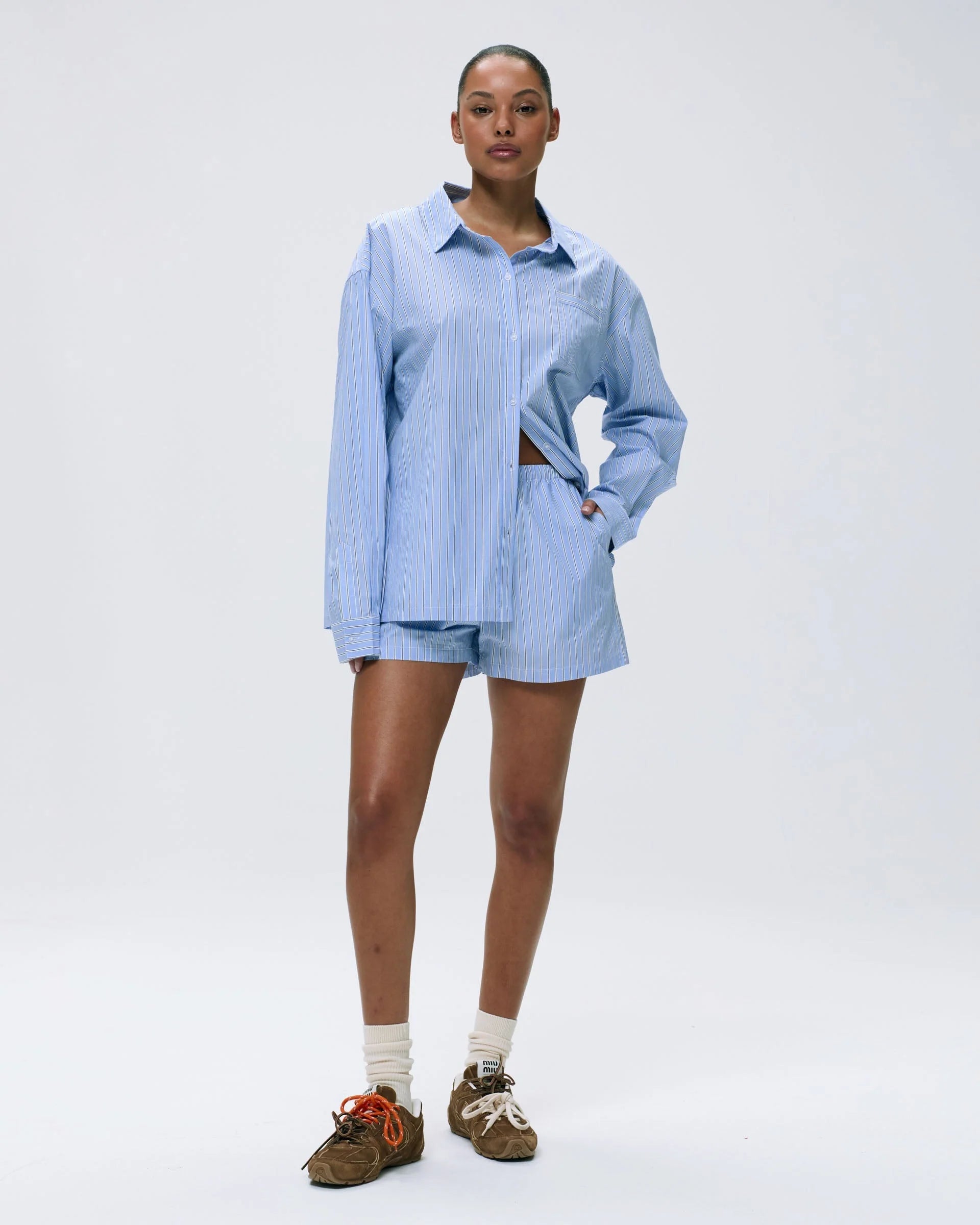 Cotton Stripe Boxer Shorts - Blue/White