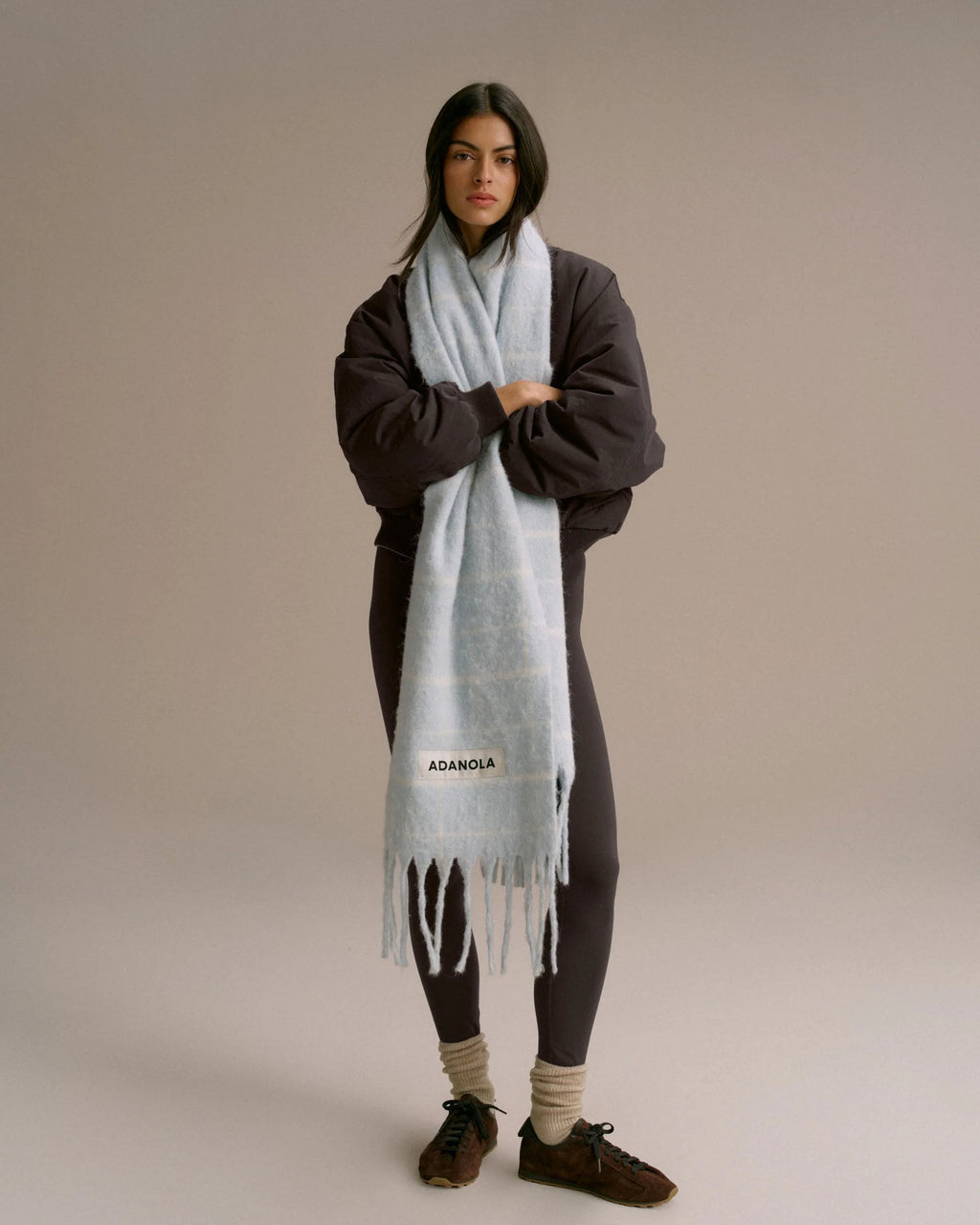 Brushed Checked Scarf - Light Blue