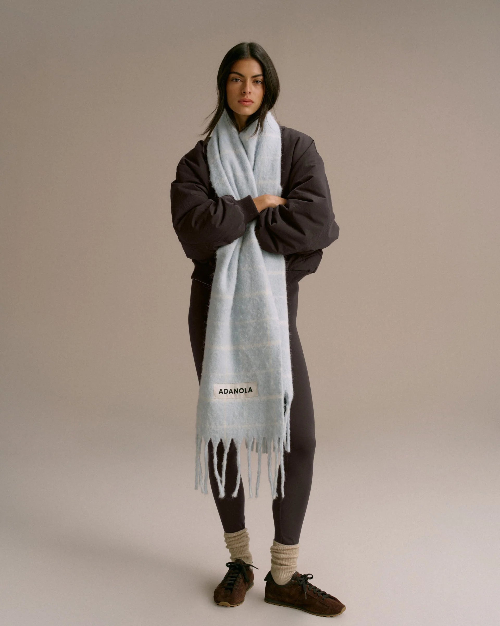 Brushed Checked Scarf - Light Blue
