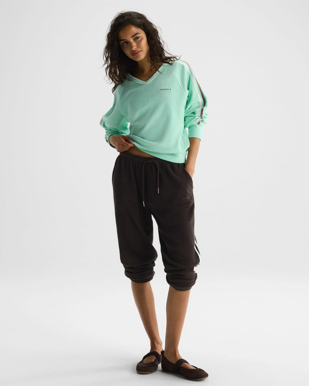 Terry Towelling V-Neck Sweatshirt - Mint Green