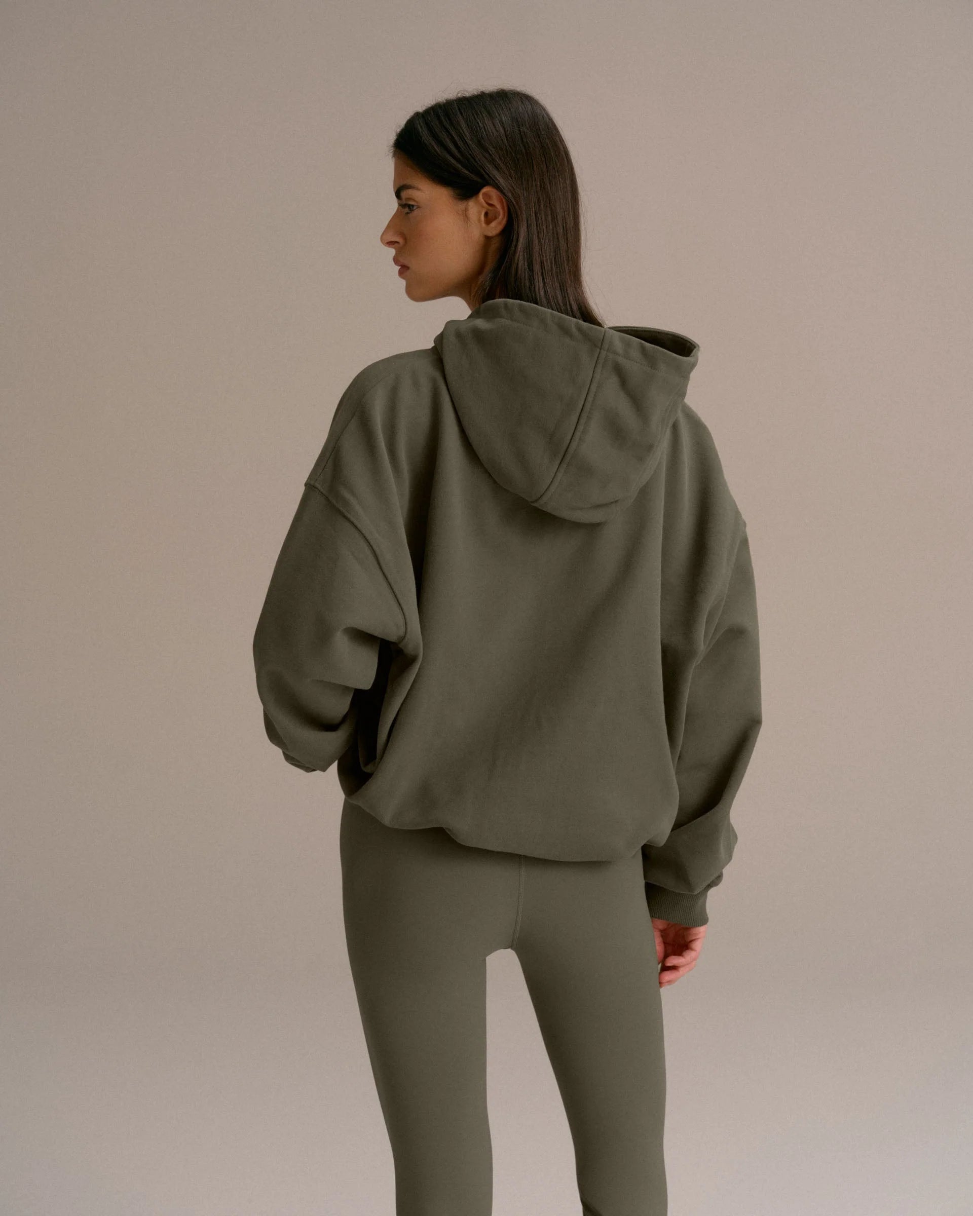 Varsity Oversized Full Zip Hoodie - Olive Green/Marshmallow White
