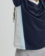 Collared Mesh Long Sleeve Jersey Top - Midnight Blue