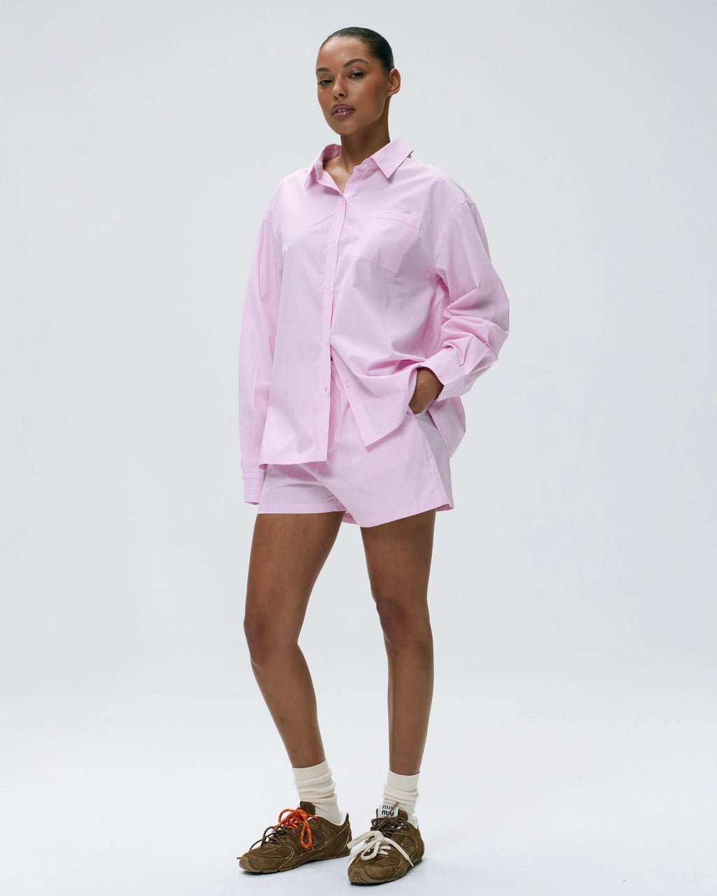 Cotton Stripe Boxer Shorts - Pink/White