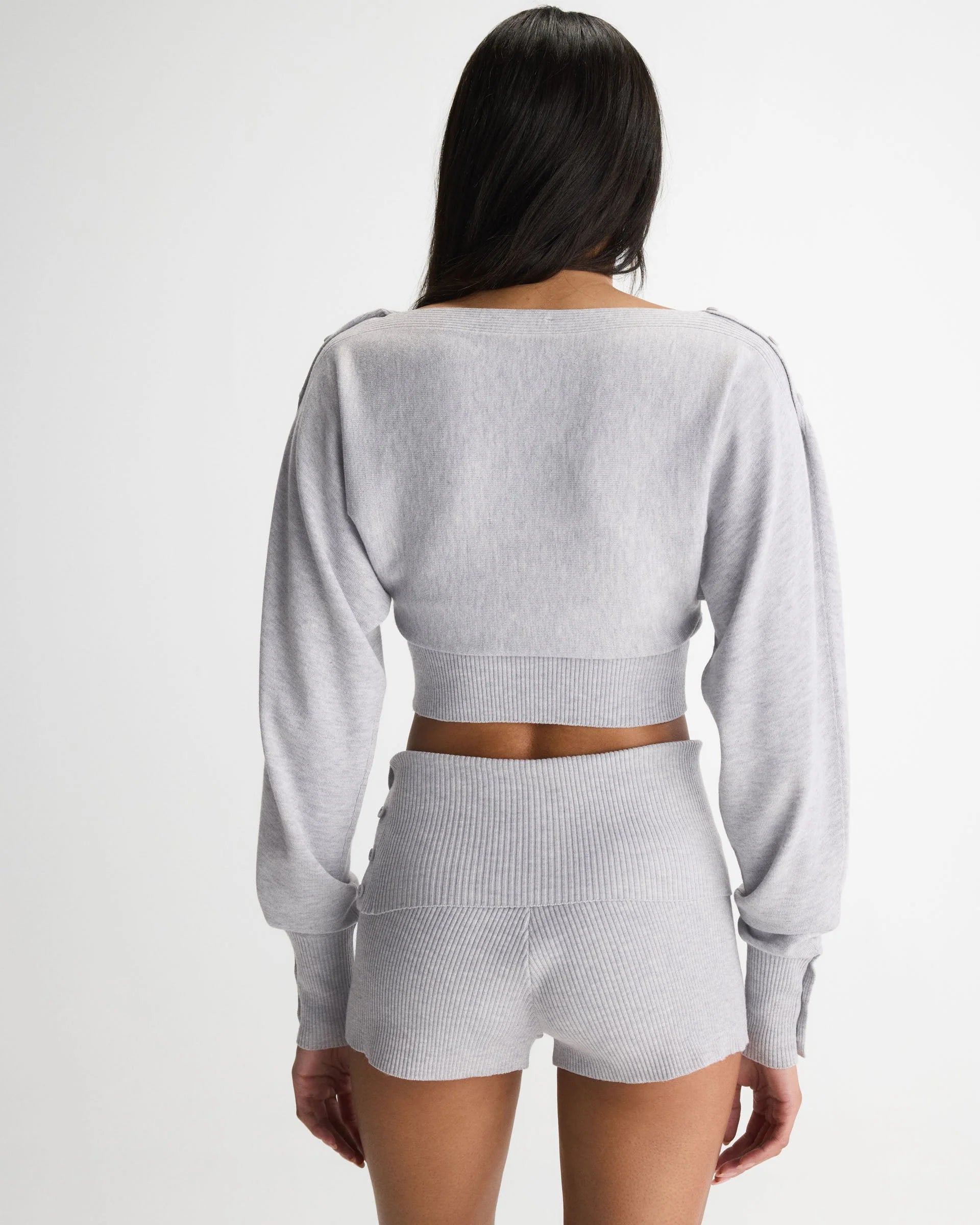 Knit Boat Neck Top - Light Grey Melange