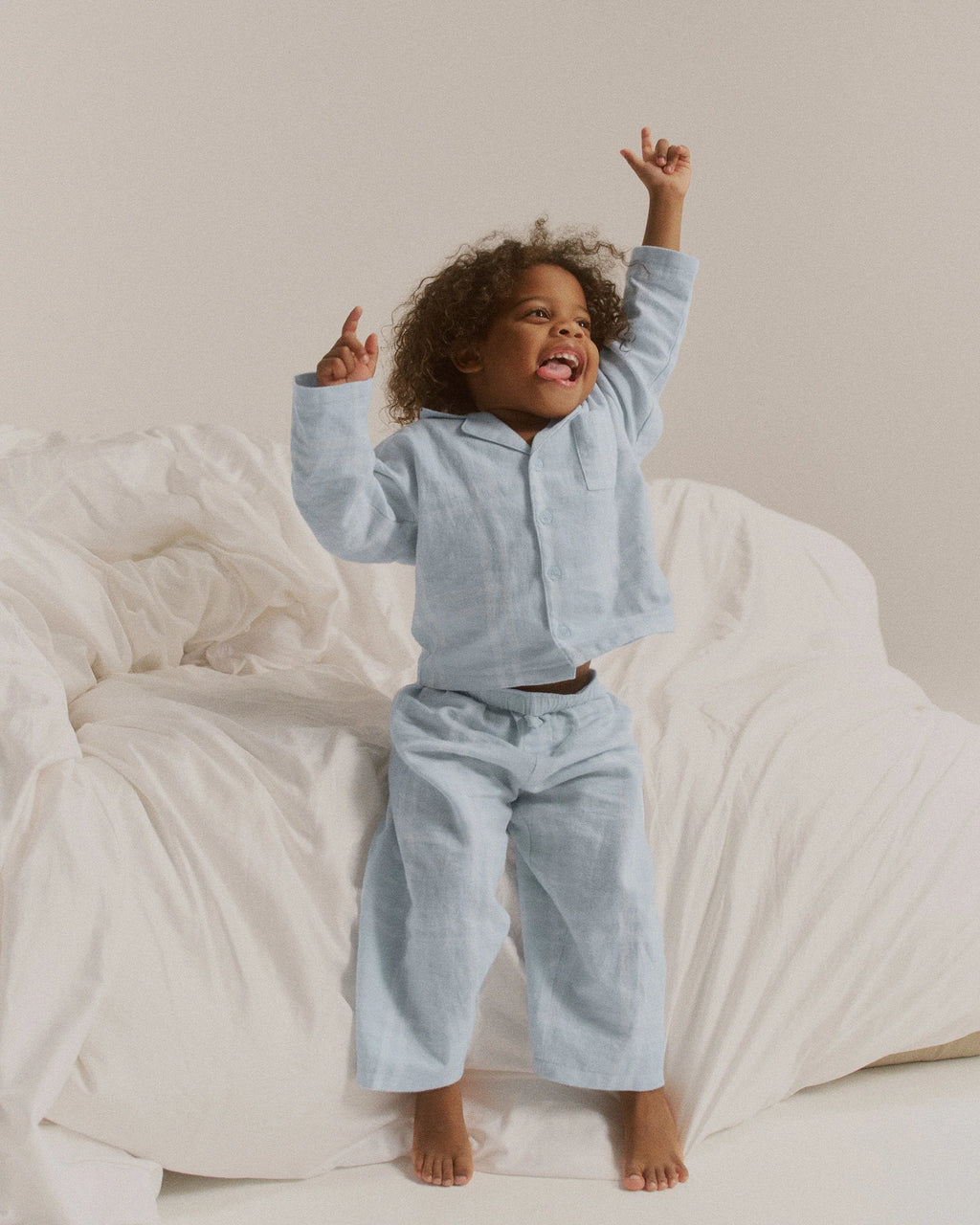 Mini Brushed Checked Pyjamas - Light Blue