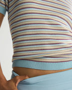 Stripe Knit Polo Top - Breeze Blue
