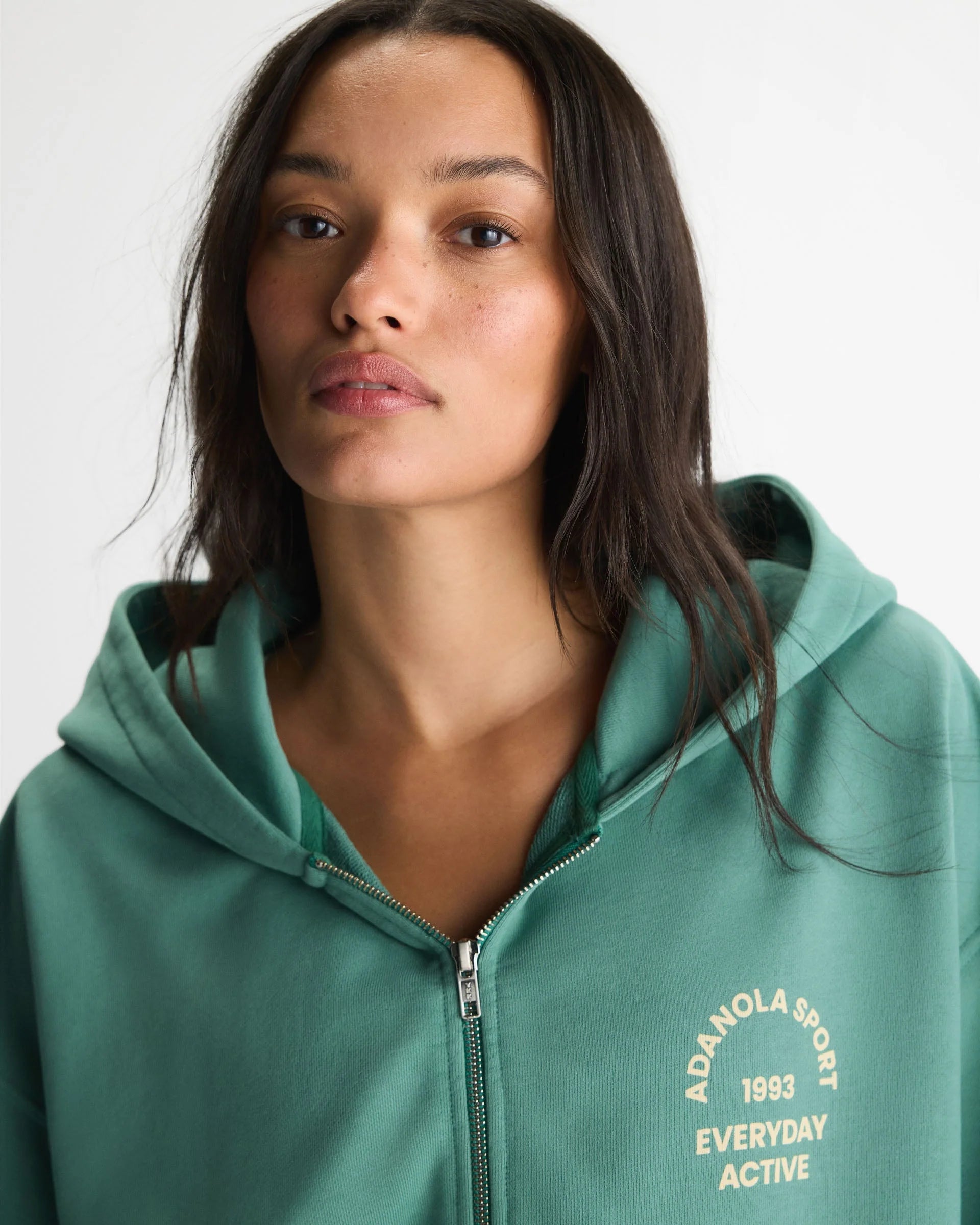 Everyday Active Washed Relaxed Zip Through Hoodie - Eucalyptus Green/Buttercream