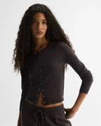 Knit Snap Button Cardigan - Coffee Bean