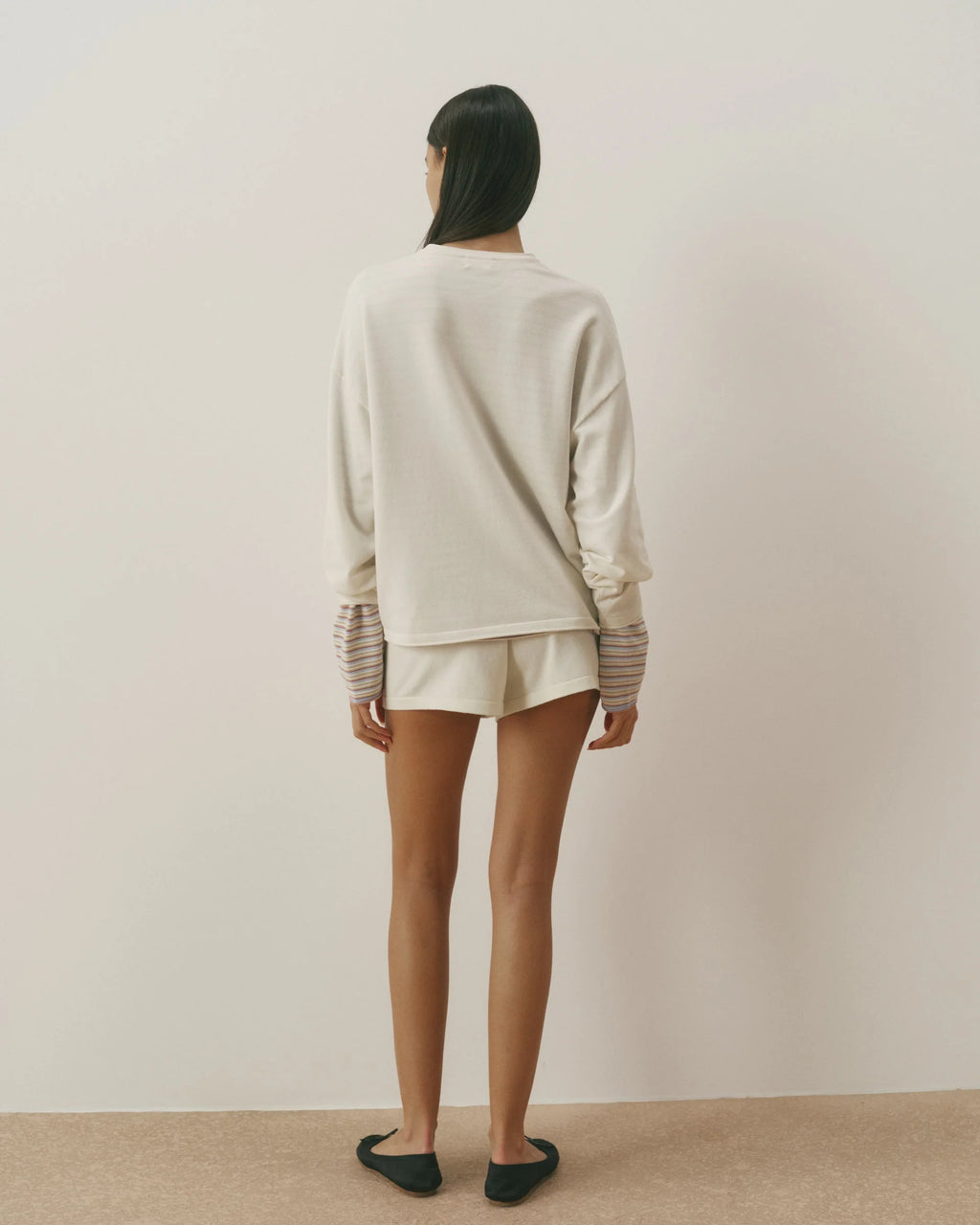 Varsity Knit Roll Hem Sweatshirt - Marshmallow White