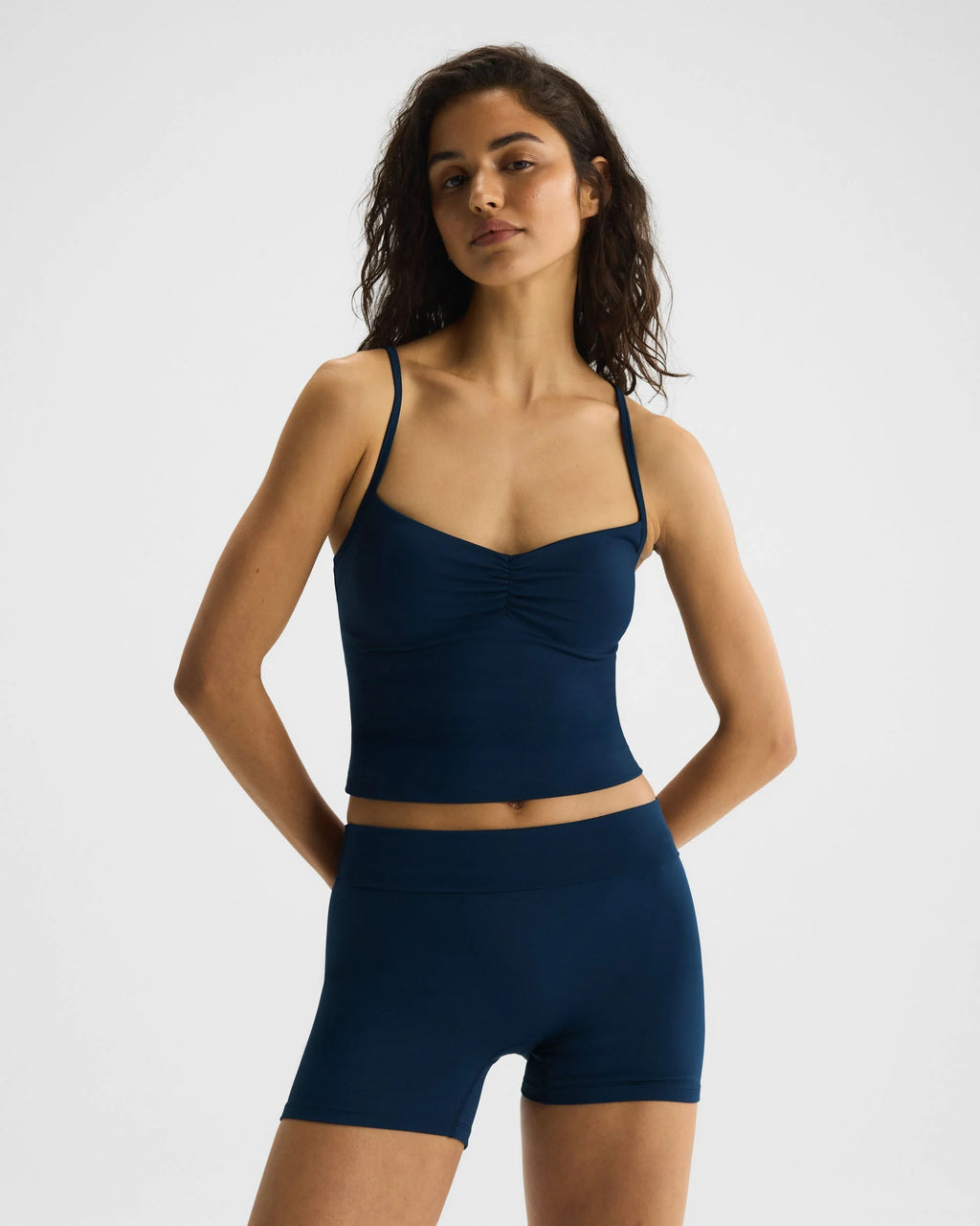 Ultimate Ruched Open Back Tank - Navy Blue