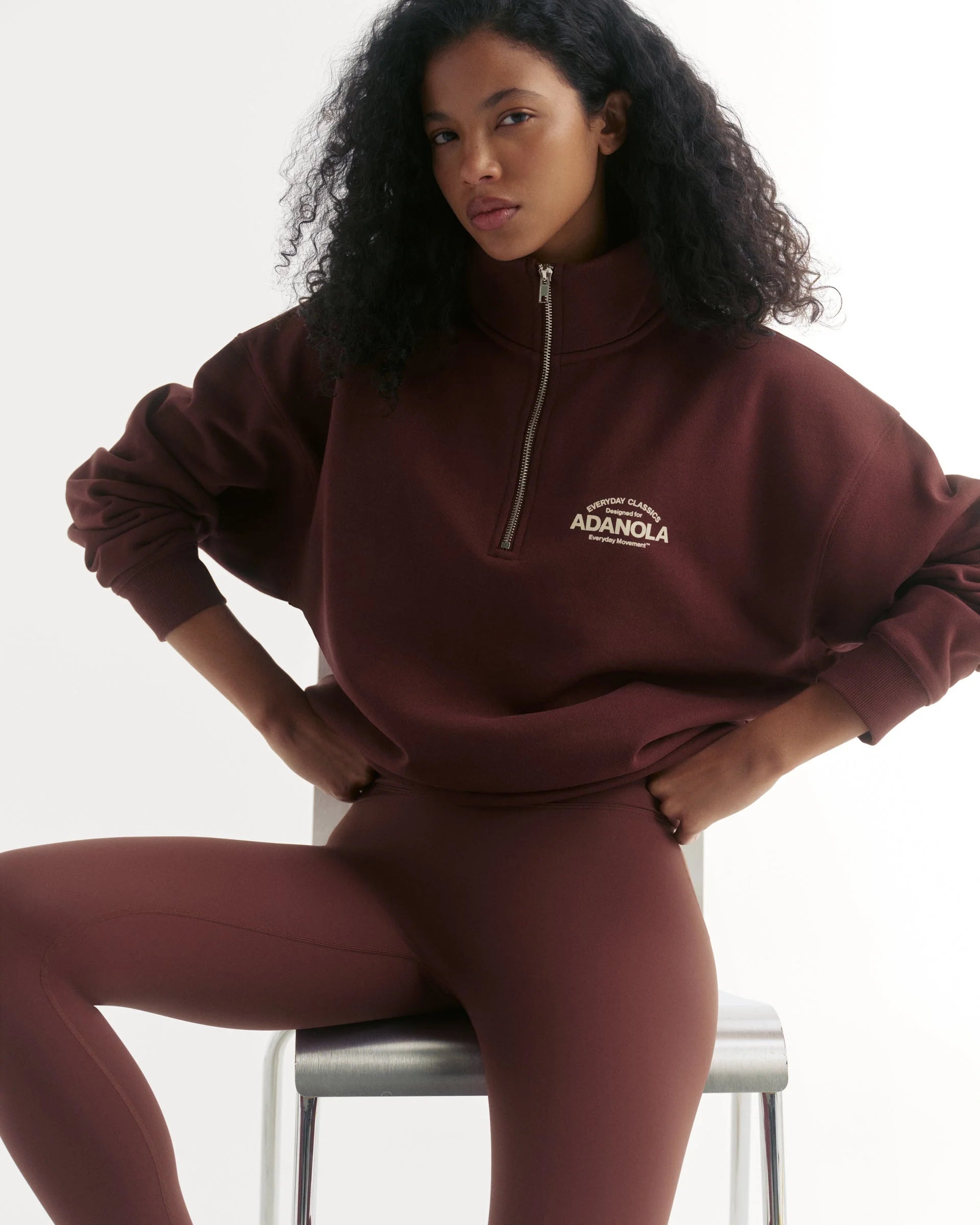 Classics Relaxed Funnel Neck Zip Sweatshirt - Mulberry Red/Marshmallow White