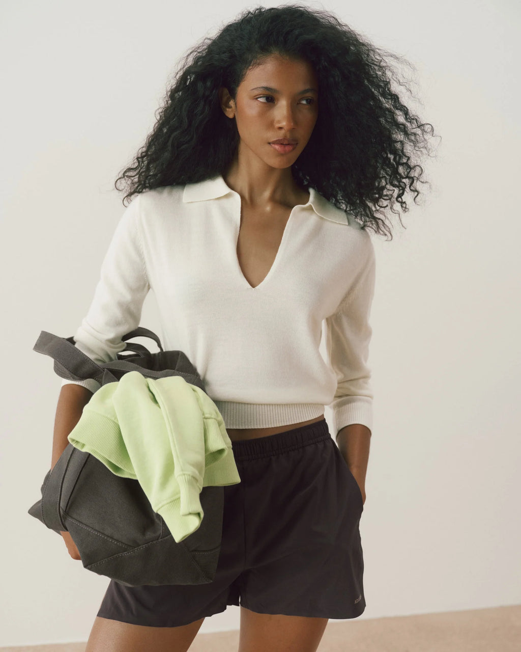 Fine Gauge Knit Collared Top - Marshmallow White