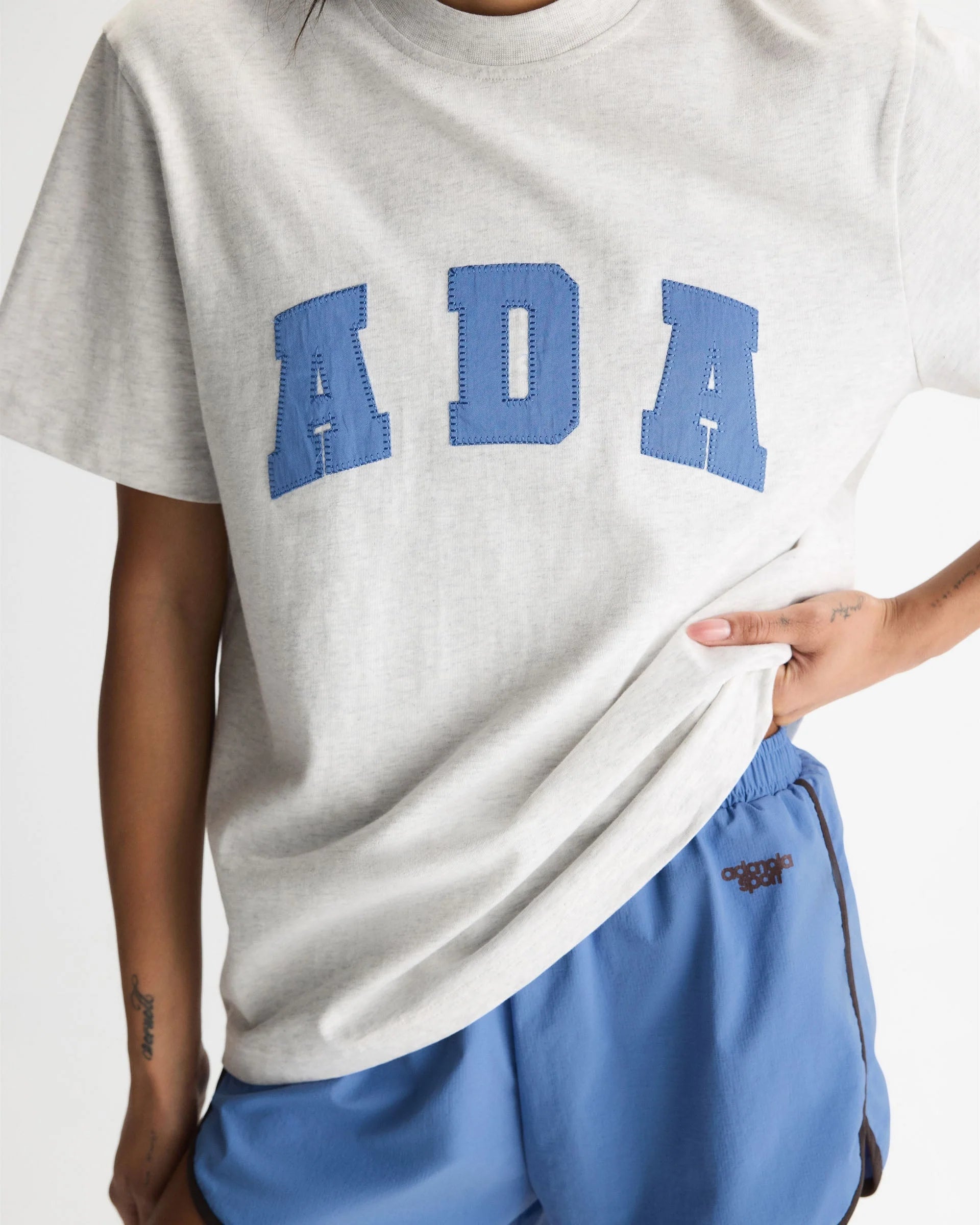 ADA Short Sleeve Oversized T-shirt - Light Grey Melange/Blossom Blue