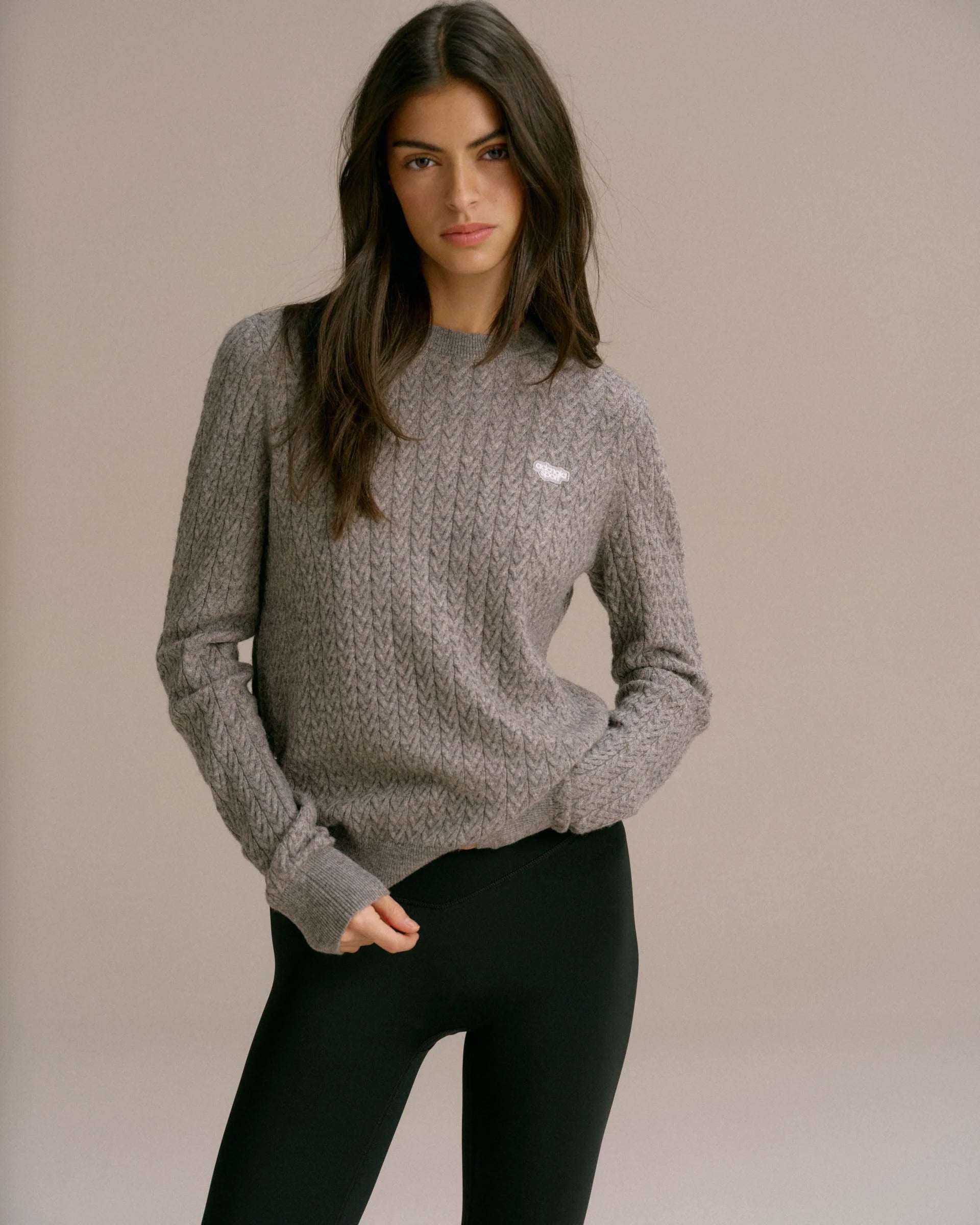 Cable Knit Sweatshirt - Dark Grey Melange