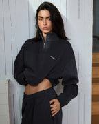 Ribbed Panel Funnel Neck Sweatshirt - Midnight Blue