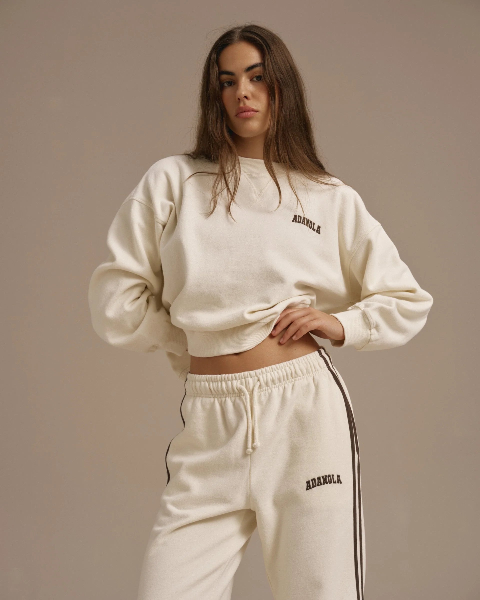Varsity Loose Fit Sweatshirt - Marshmallow White/Coffee Bean