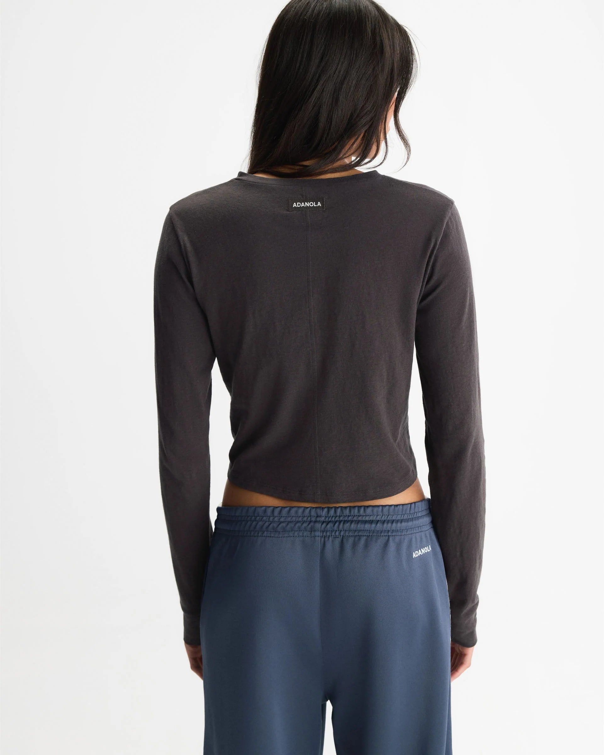 Slub Long Sleeve Button Up Lounge Top - Coffee Bean